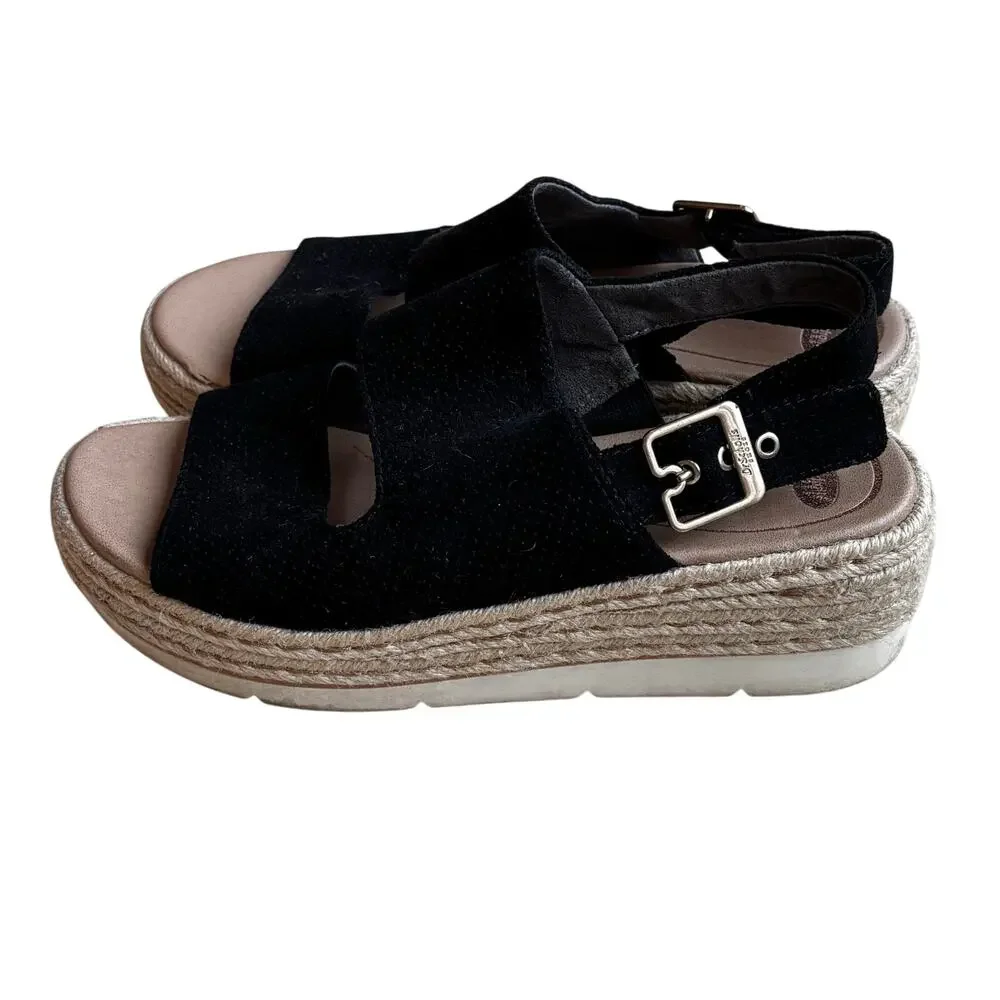 Dr Scholl’s black canvas espadrille platforms sandals strappy casual shoes
